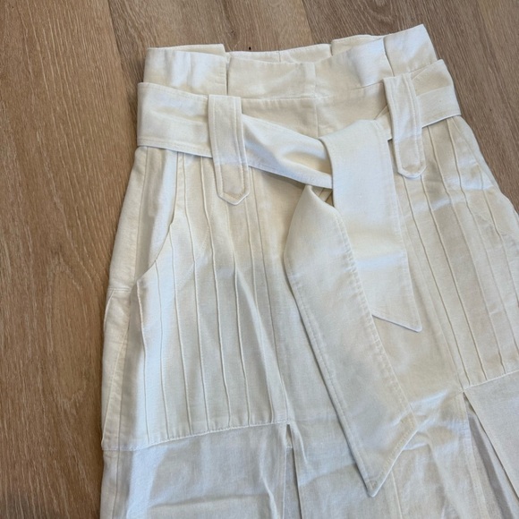 Teti Gio Linen White Paperbag Waist Slit Belt Midi Skirt Lagenlook Beachy Boho 4 - Picture 9 of 15